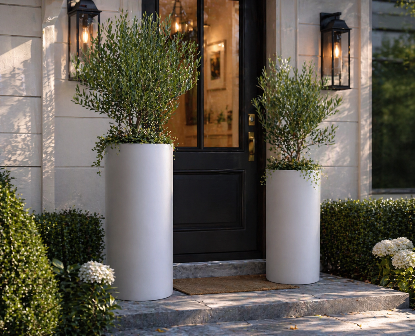 Cedar Tall Cylinder Pot White