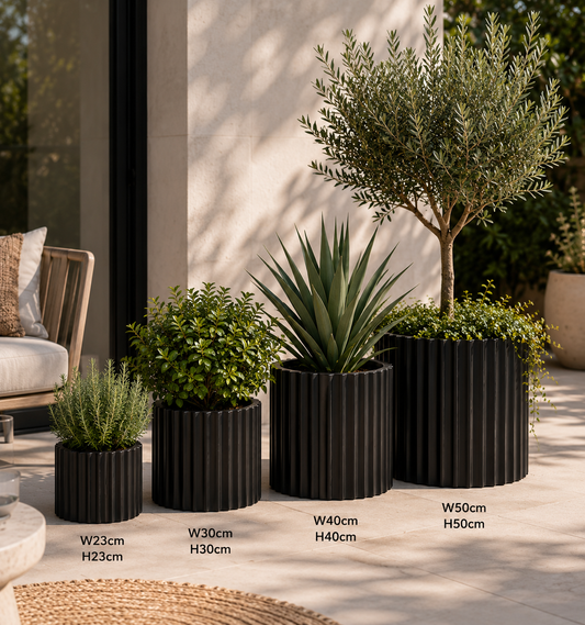 Cedar Ribbed Cylinder Pot Black