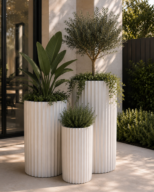 Cedar Tall Ribbed Cylinder White