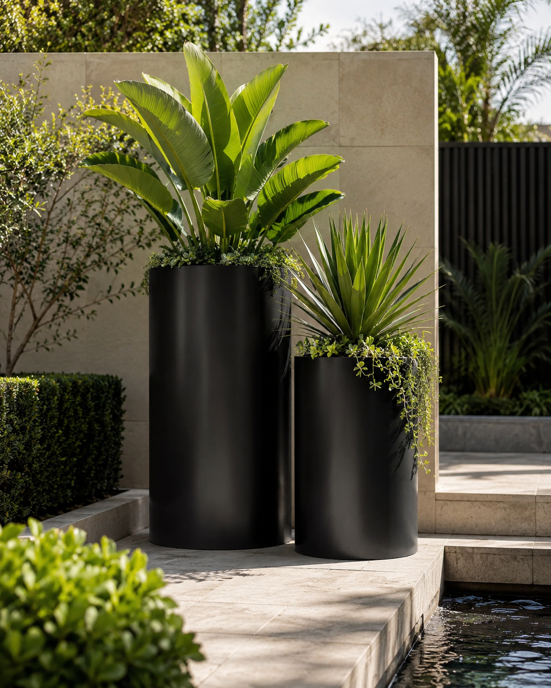 Cedar Tall Cylinder Pot Black