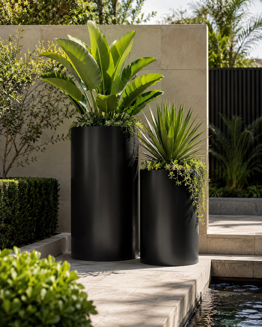 Cedar Tall Cylinder Pot Black