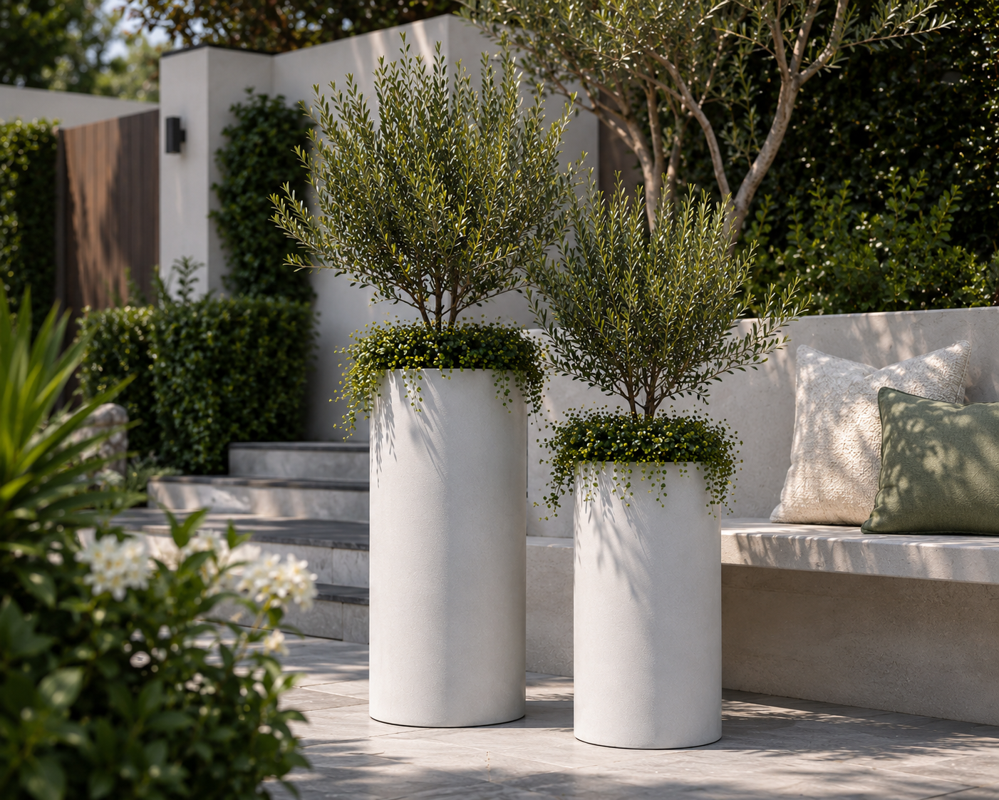 Cedar Tall Cylinder Pot White