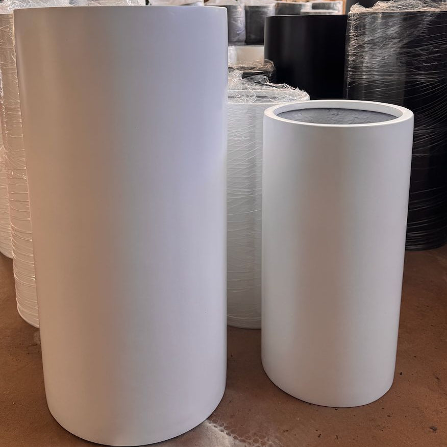 Cedar Tall Cylinder Pot White